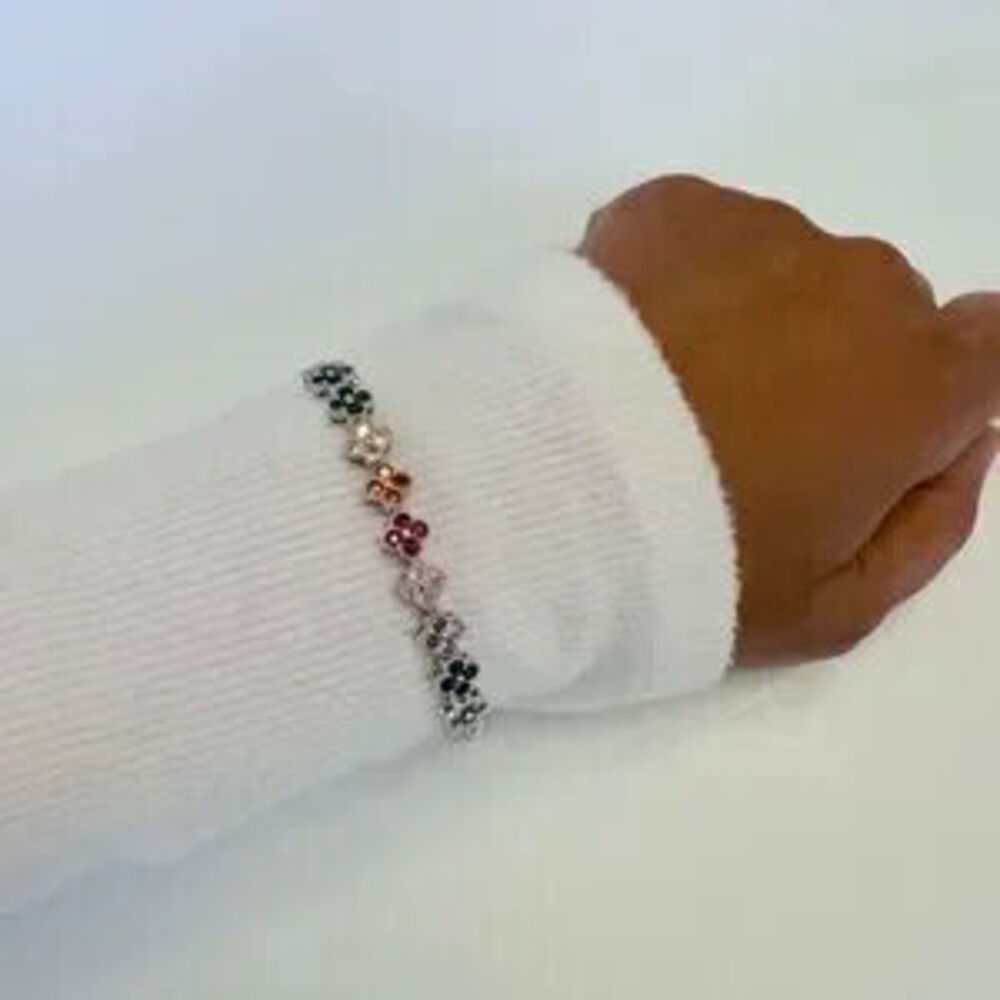 Silver Rainbow Flower Tennis Bracelet Colorful Crystal Bracelet Gift Dainty